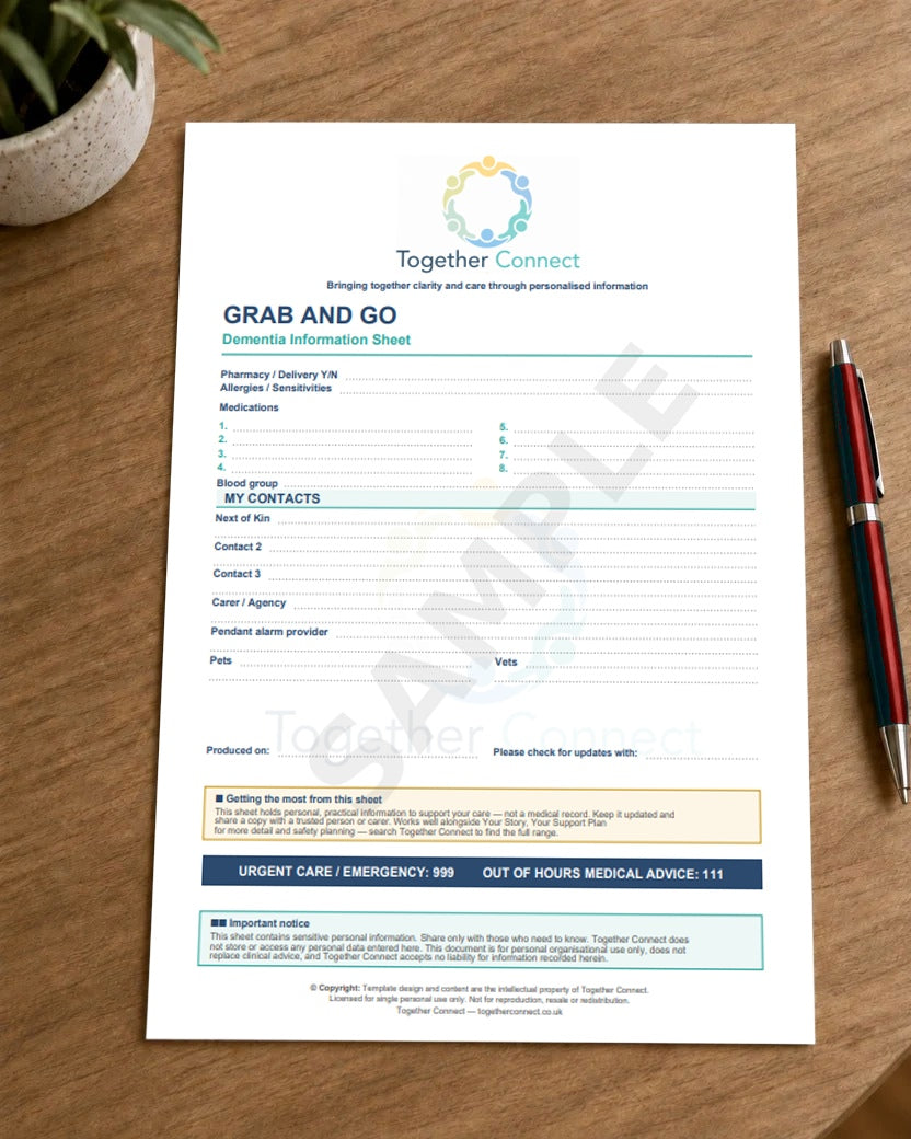 Back of printable dementia care information sheet