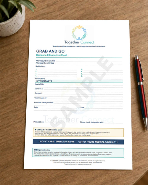 Back of printable dementia care information sheet