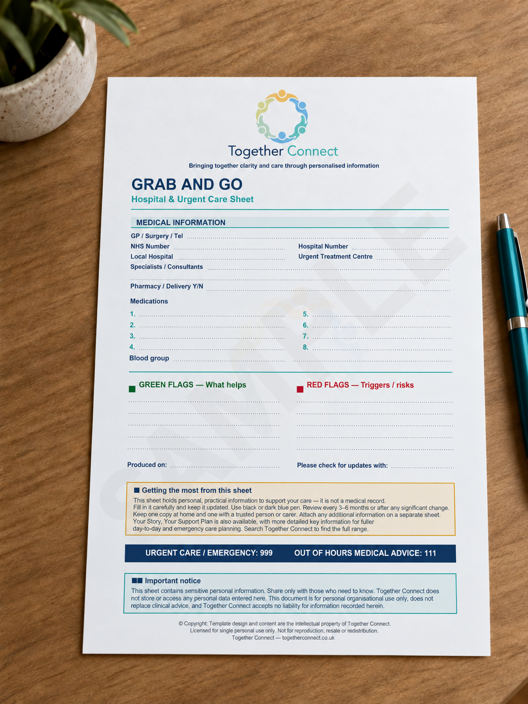 Back of printable hospital and urgent care information sheet 