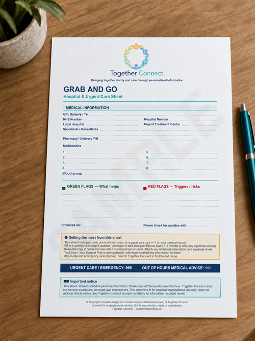 Back of printable hospital and urgent care information sheet 