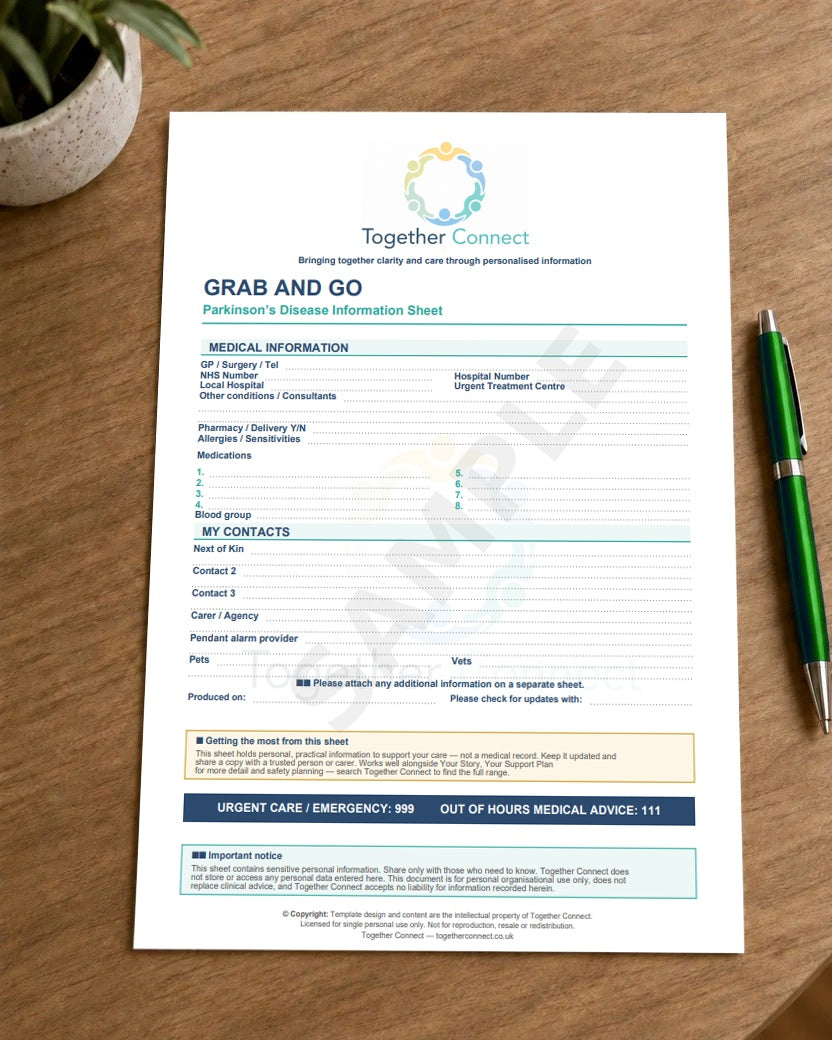 Back of printable Parkinson’s information sheet 