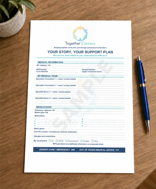 Printable personal support plan for individuals, families and carers